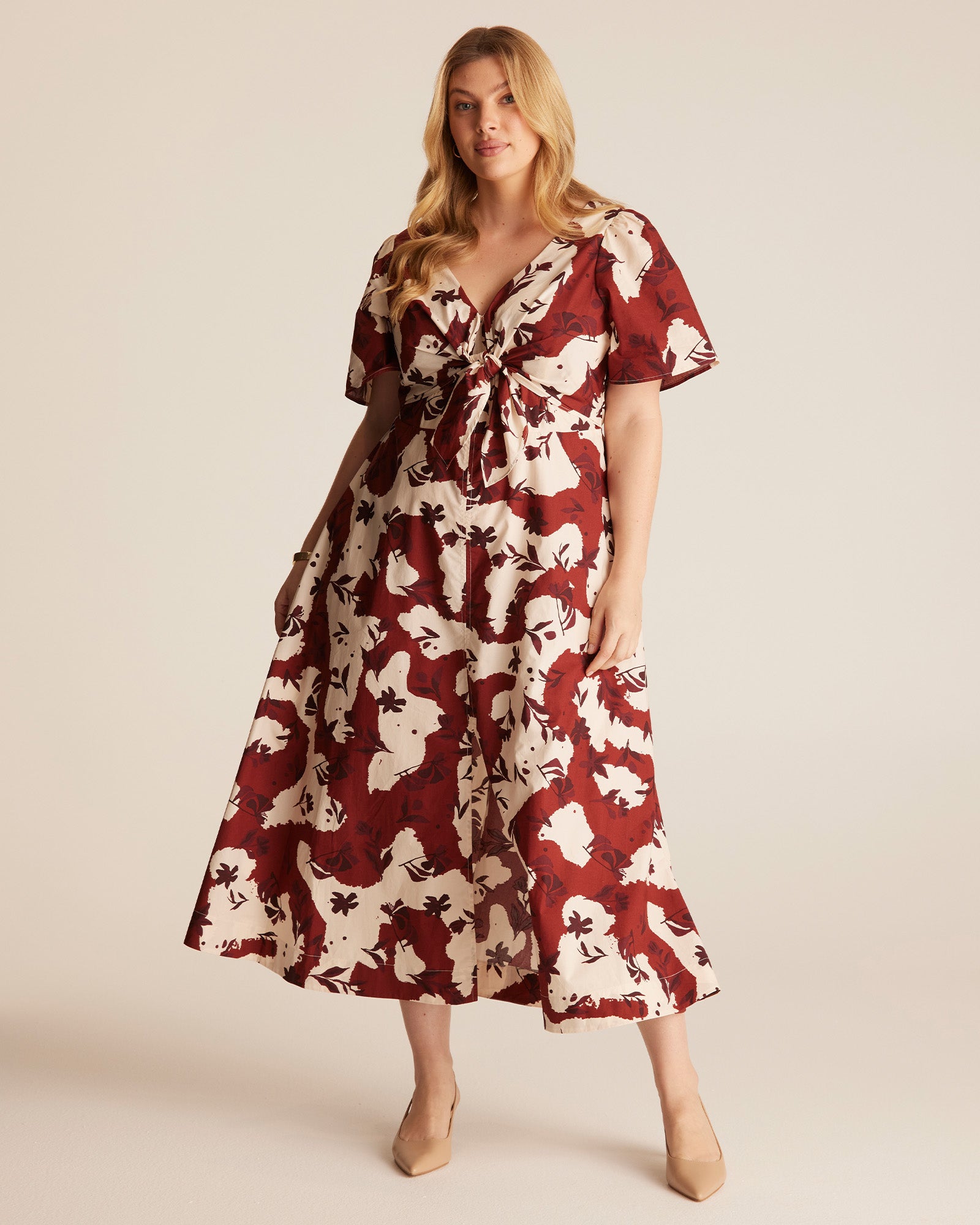 estelle midi dress Nadja Maroon/cream / 22W 20260629_JULY4 Sigrid Olsen Linen Shift Brown cotton sleeveless midi Size:2XLarge