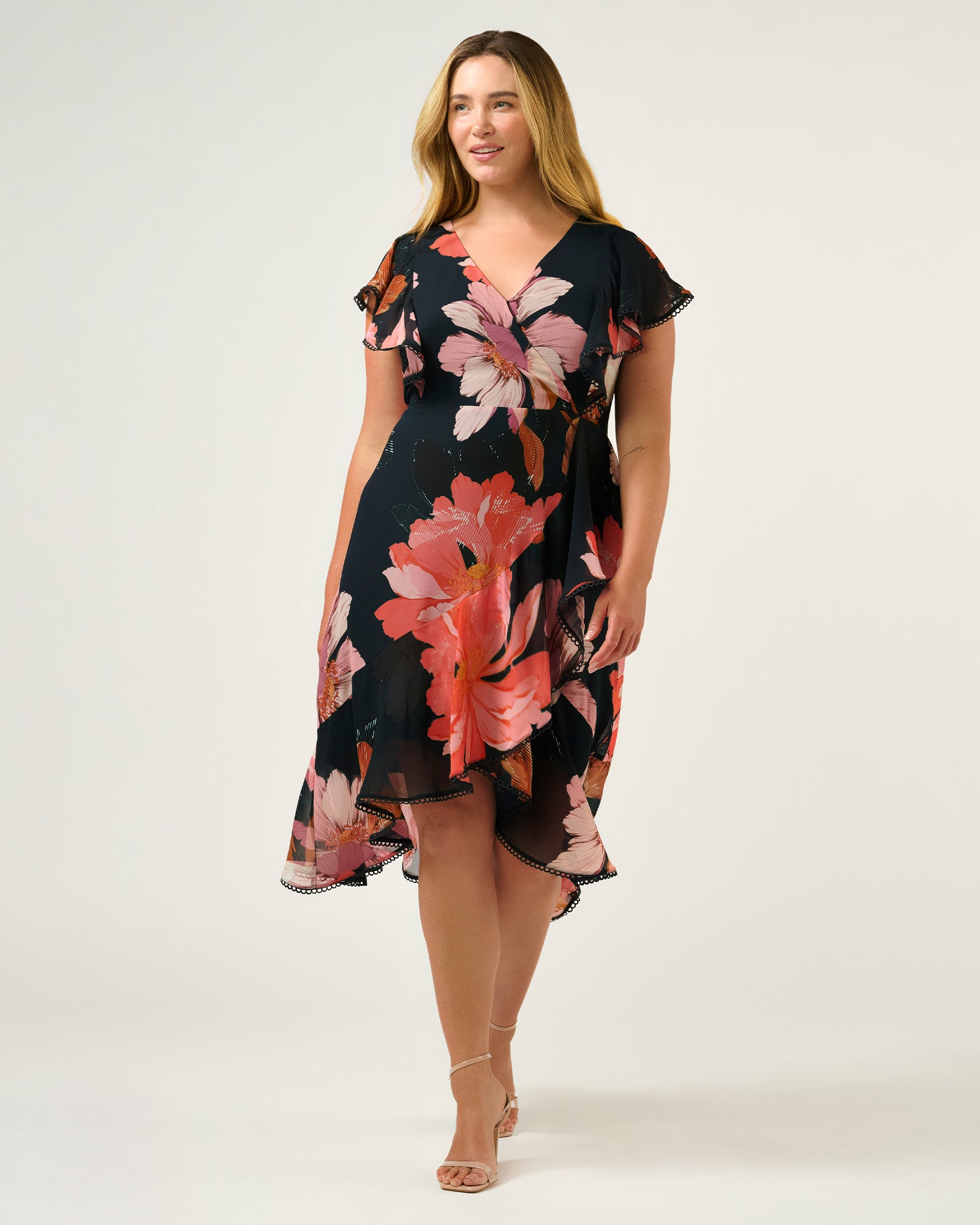 Elena Dress - Navy/Peony - Estelle Clothing