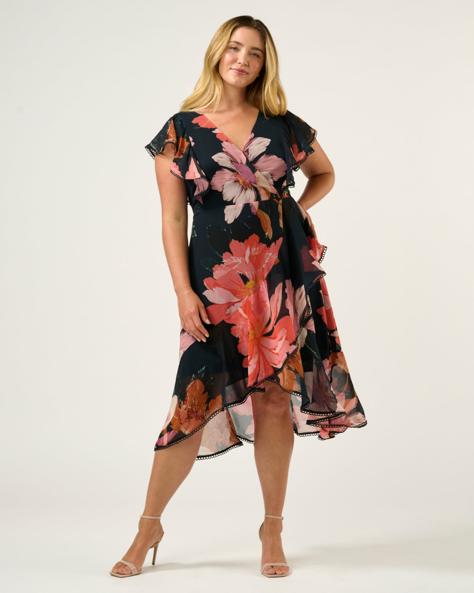 Elena Dress - Navy/Peony - Estelle Clothing
