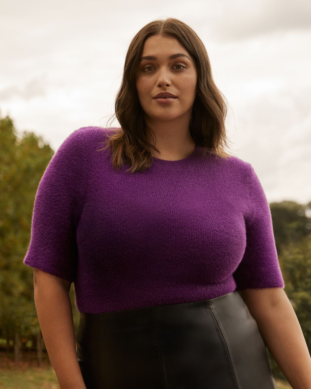 Plus Size Purple Short Sleeve Sweater