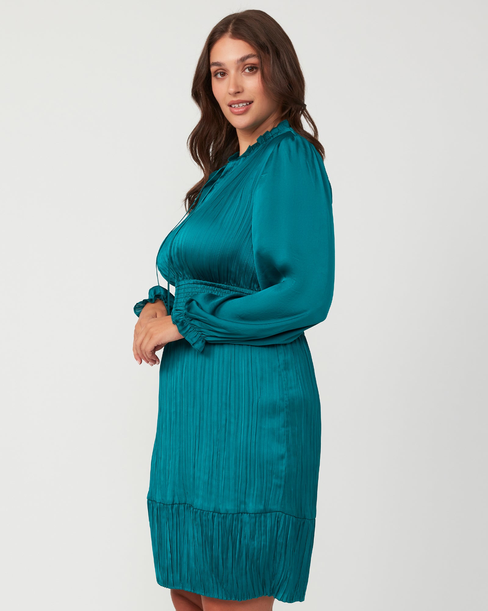 Nina Shirred Dress - Everglade - Estelle Clothing