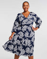 Leafy Tiered Dress - Navy/white - Estelle Clothing