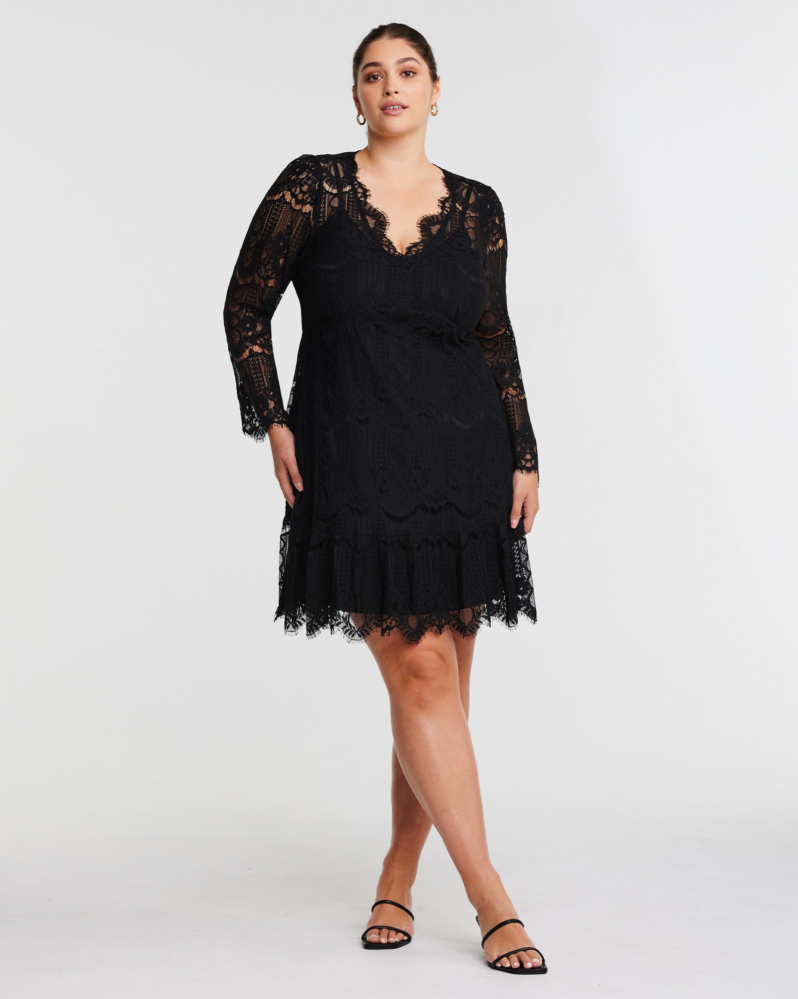 Mini Lace Frill Dress - black - Estelle Clothing
