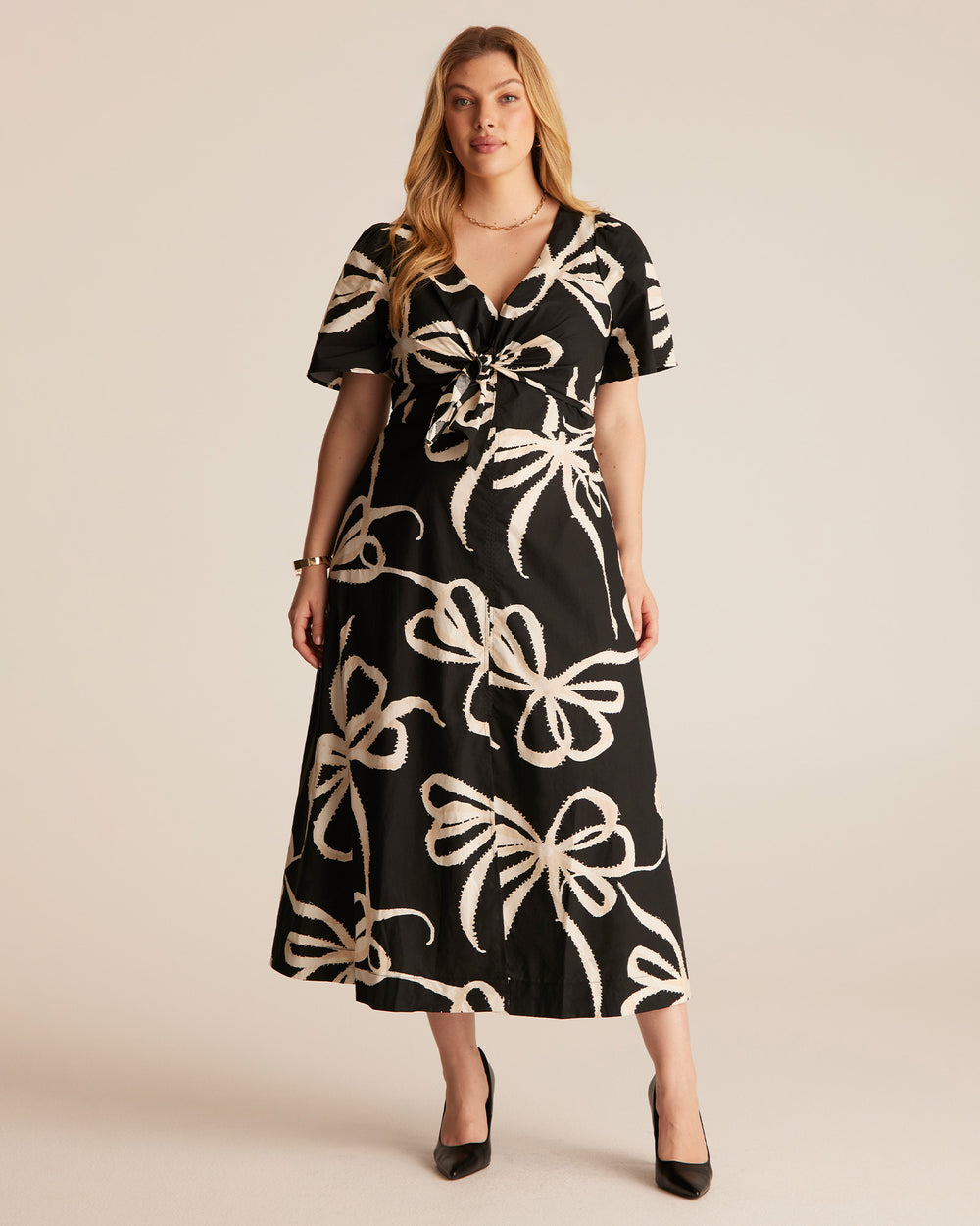 Nadja Midi Dress - BEIGE BOWS - Estelle Clothing
