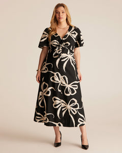 Nadja Midi Dress - BEIGE BOWS - Estelle Clothing
