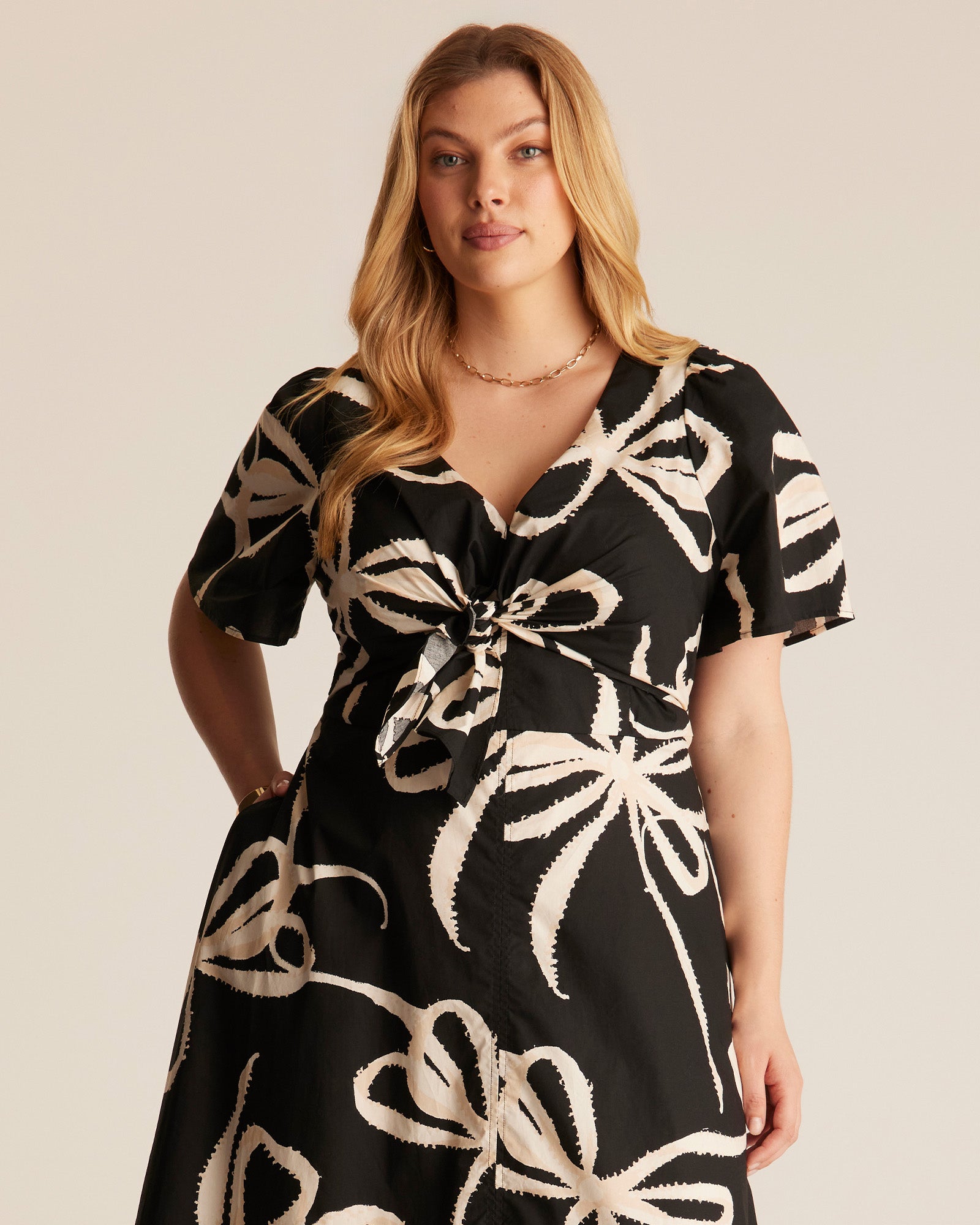 Nadja Midi Dress - BEIGE BOWS - Estelle Clothing
