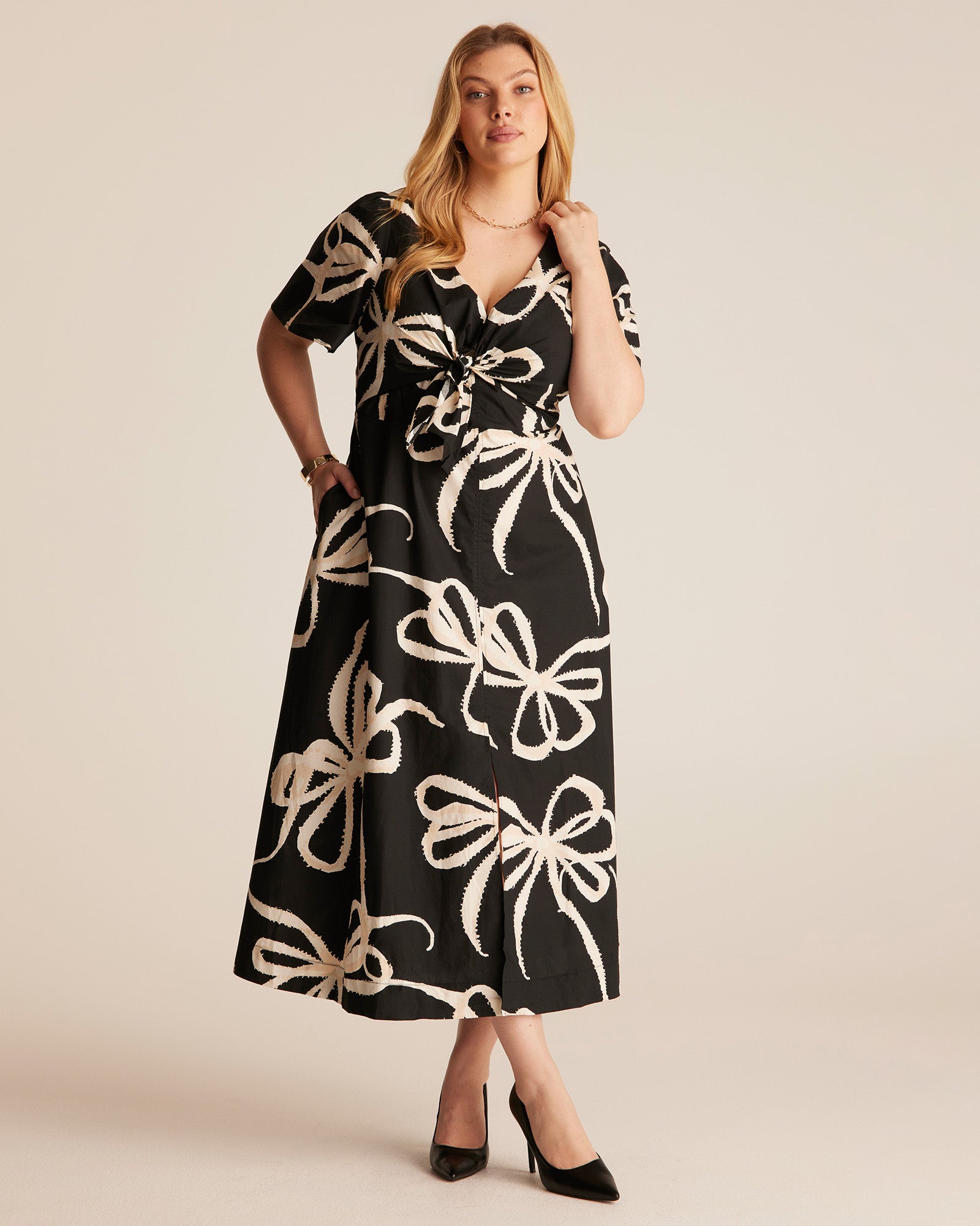 Nadja Midi Dress - BEIGE BOWS - Estelle Clothing
