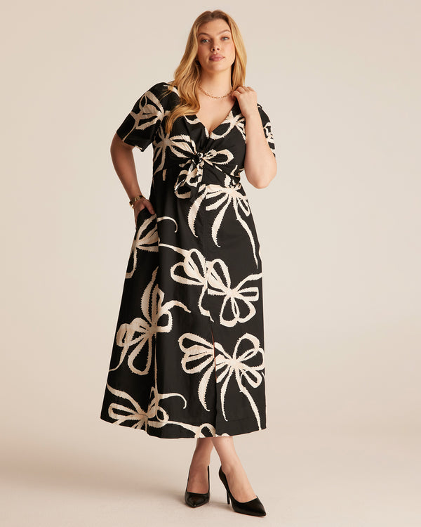 Nadja Midi Dress - BEIGE BOWS - Estelle Clothing
