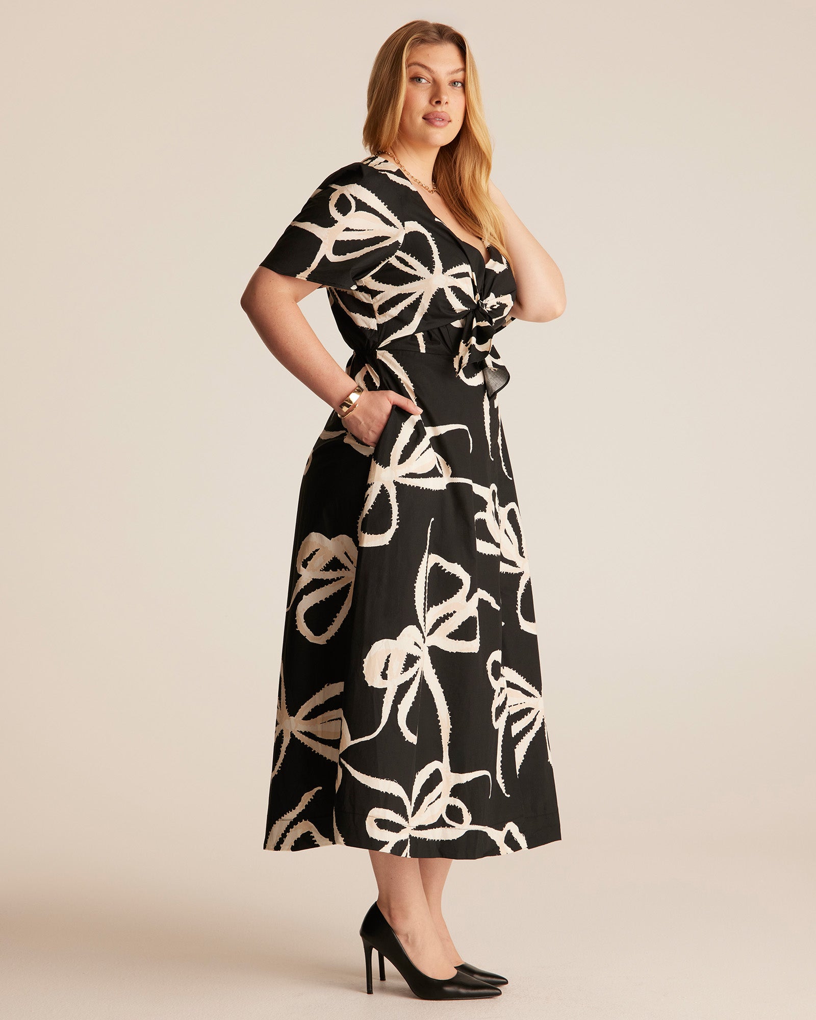 Nadja Midi Dress - BEIGE BOWS - Estelle Clothing
