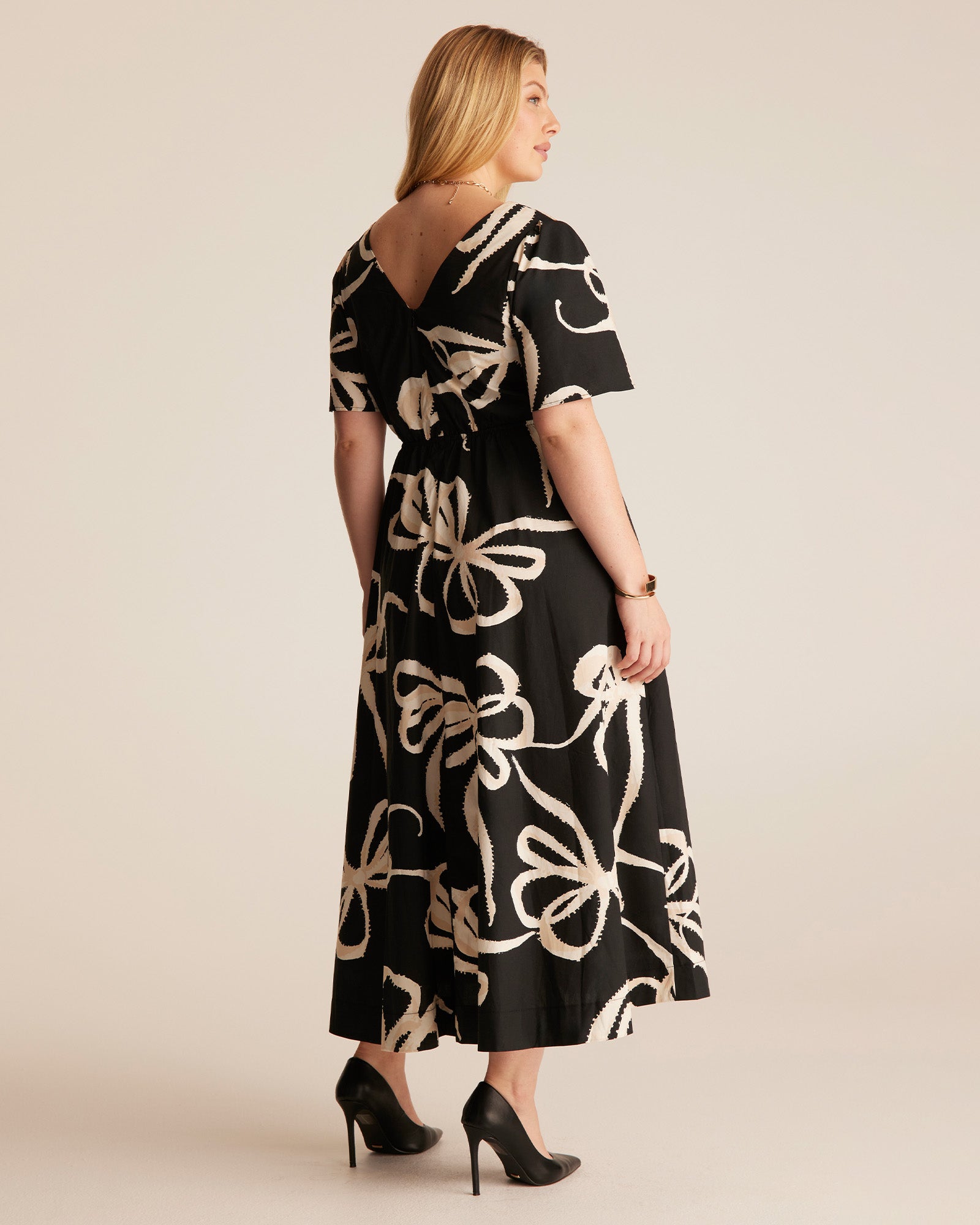 Nadja Midi Dress - BEIGE BOWS - Estelle Clothing
