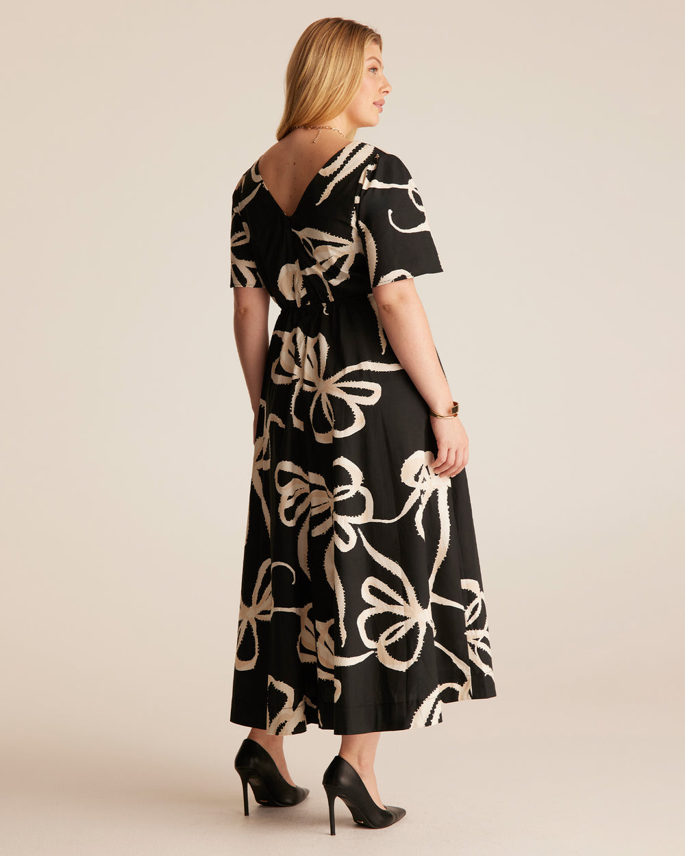 Nadja Midi Dress - BEIGE BOWS - Estelle Clothing
