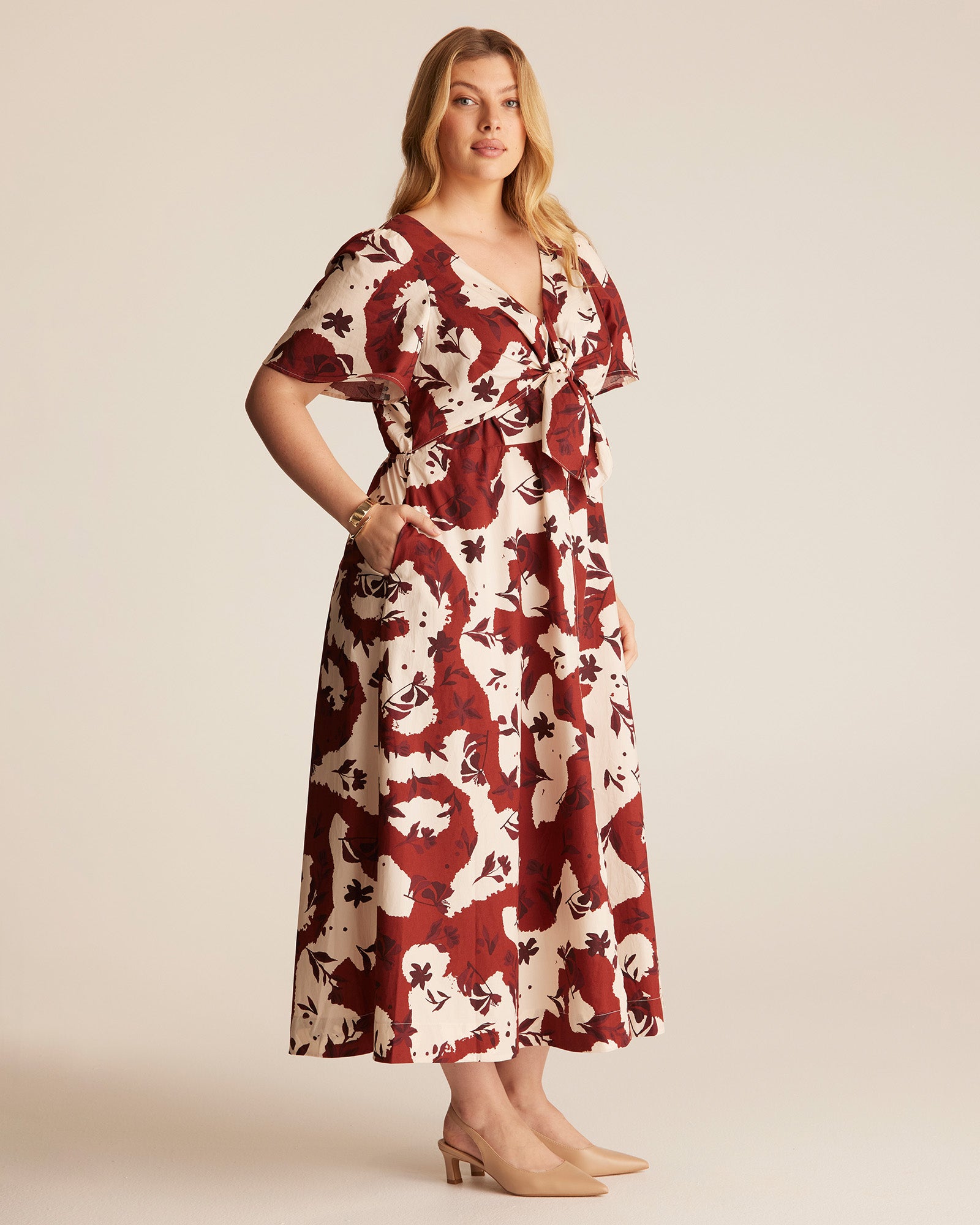 Nadja Midi Dress - PINK/BEIGE - Estelle Clothing
