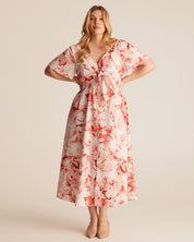 Nadja Midi Dress - PINK/BEIGE - Estelle Clothing
