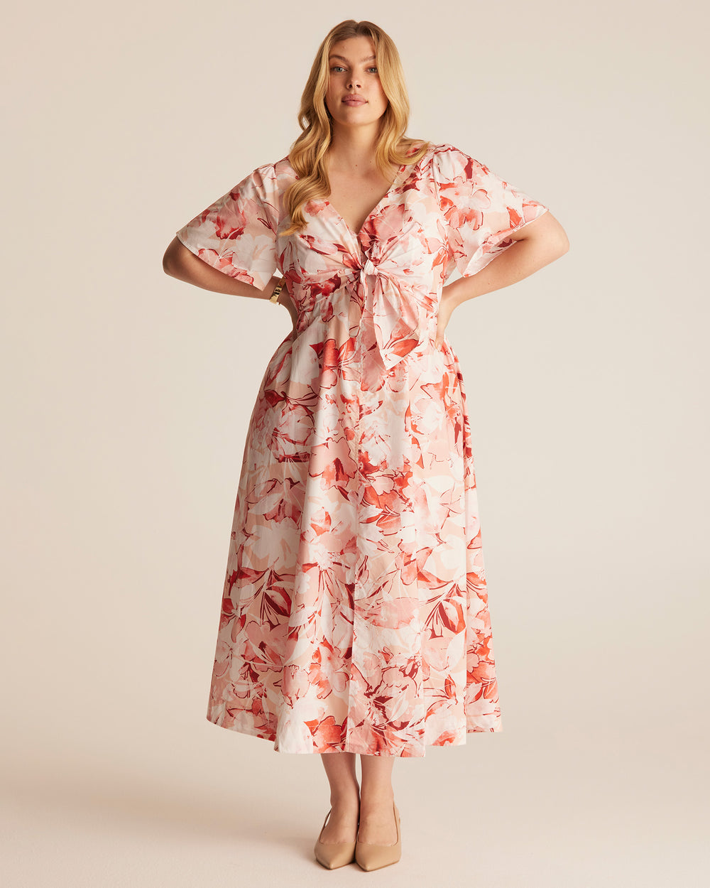 Nadja Midi Dress - PINK/BEIGE - Estelle Clothing
