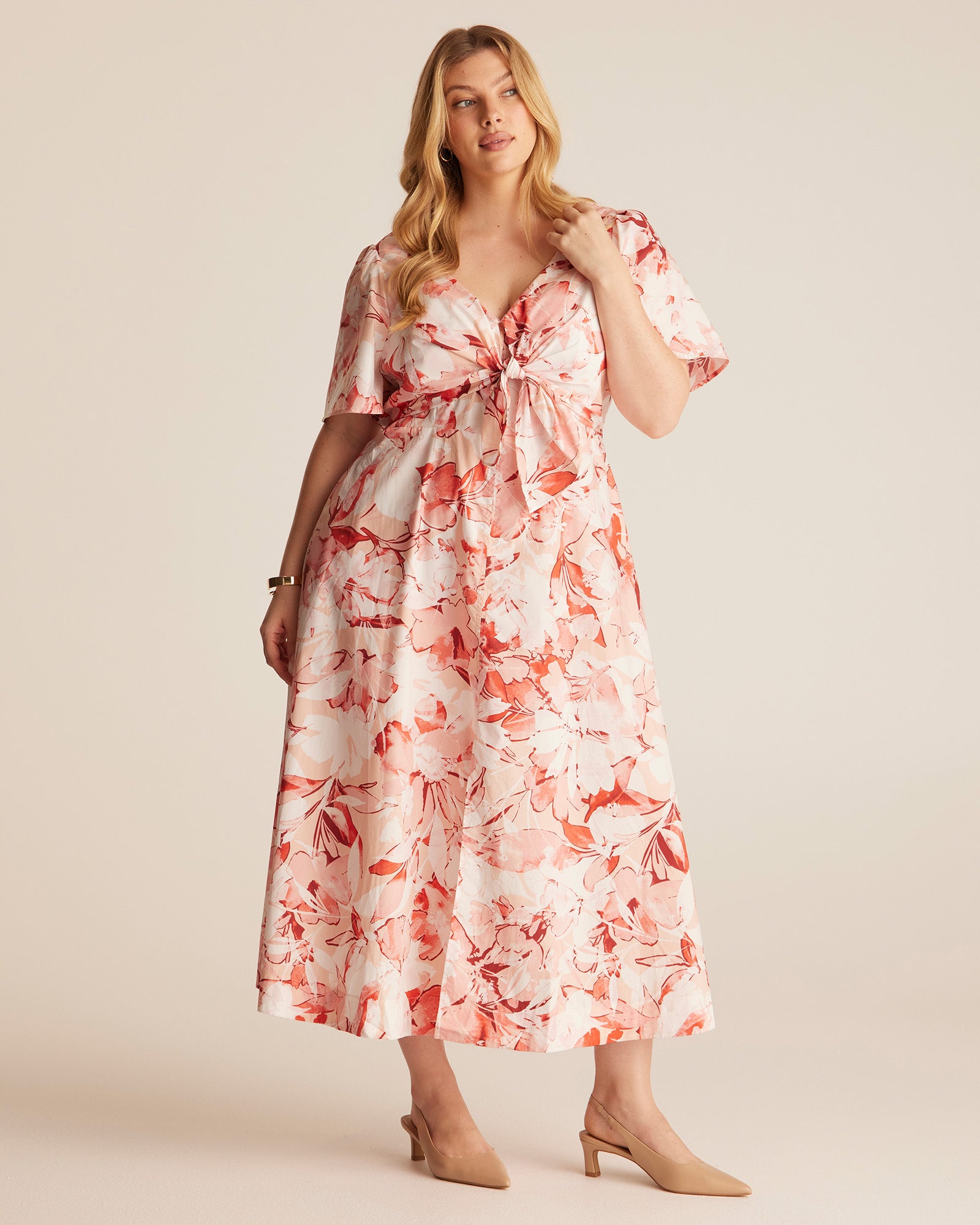 Nadja Midi Dress - PINK/BEIGE - Estelle Clothing
