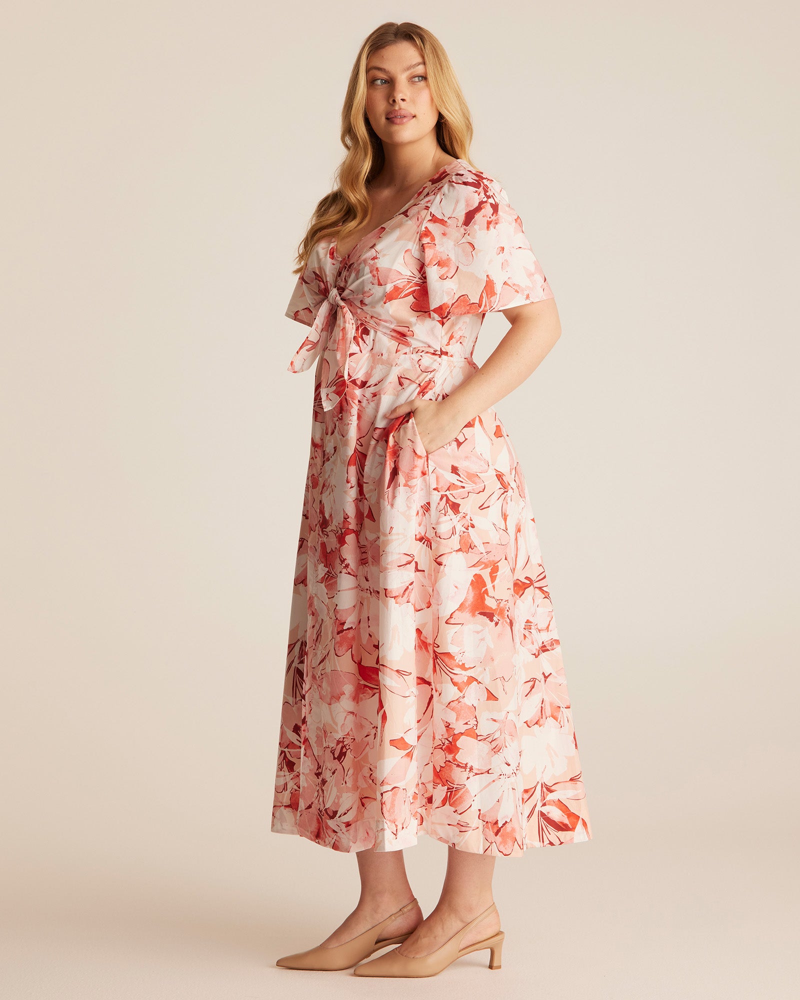 Nadja Midi Dress - PINK/BEIGE - Estelle Clothing
