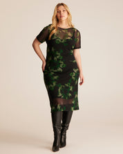 Bouquet Mesh Dress - BLACK/GREEN - Estelle Clothing
