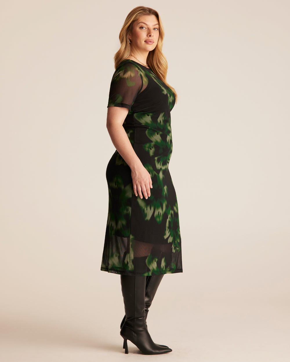 Bouquet Mesh Dress - BLACK/GREEN - Estelle Clothing
