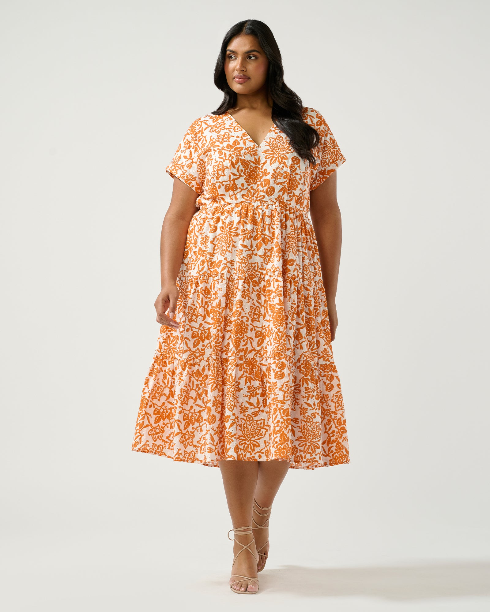 Cote dAzur Midi Dress - Milk/Mango - Estelle Clothing