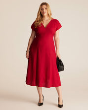 Aubrey V-Neck Dress - RED - Estelle Clothing
