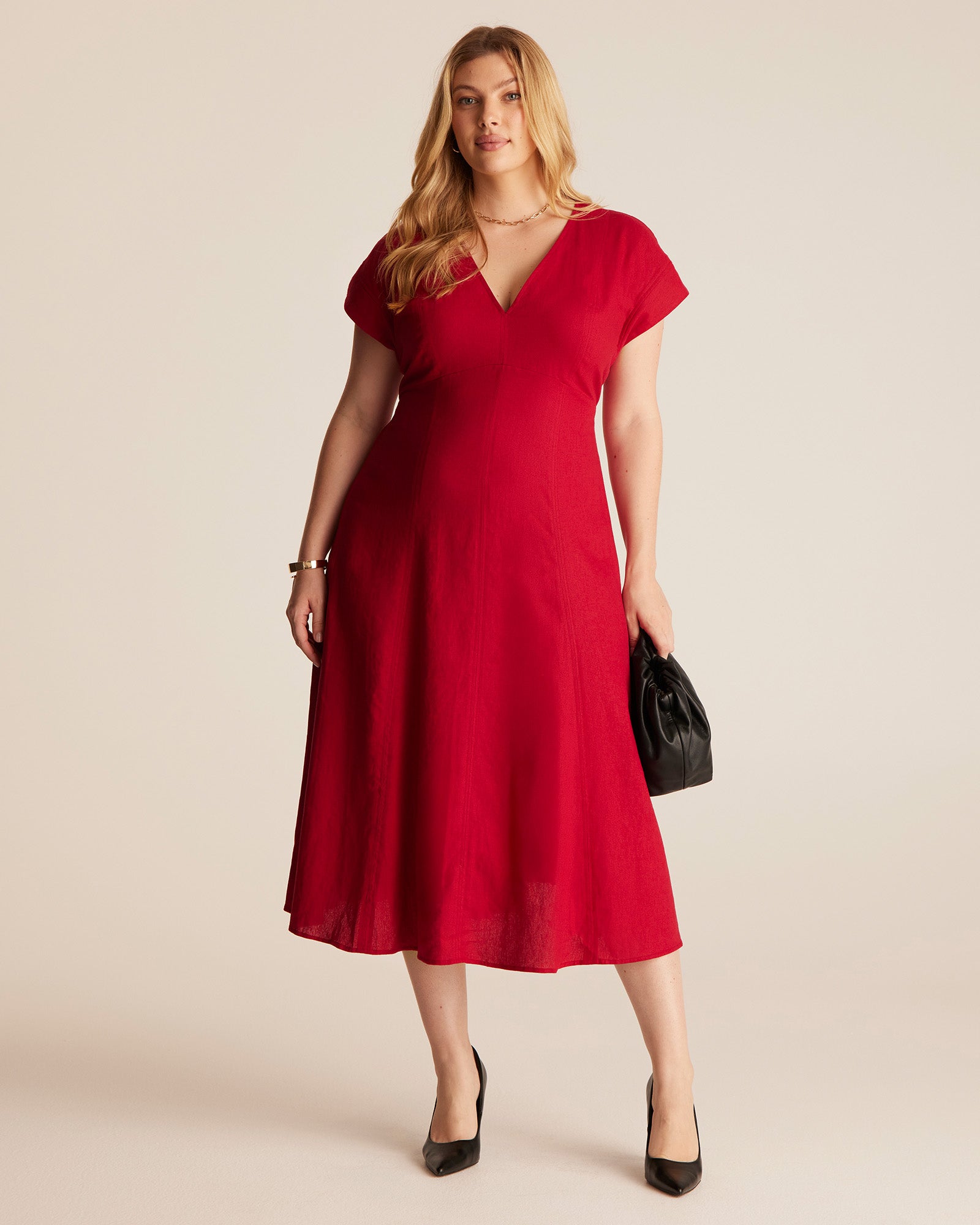 Aubrey V-Neck Dress - RED - Estelle Clothing
