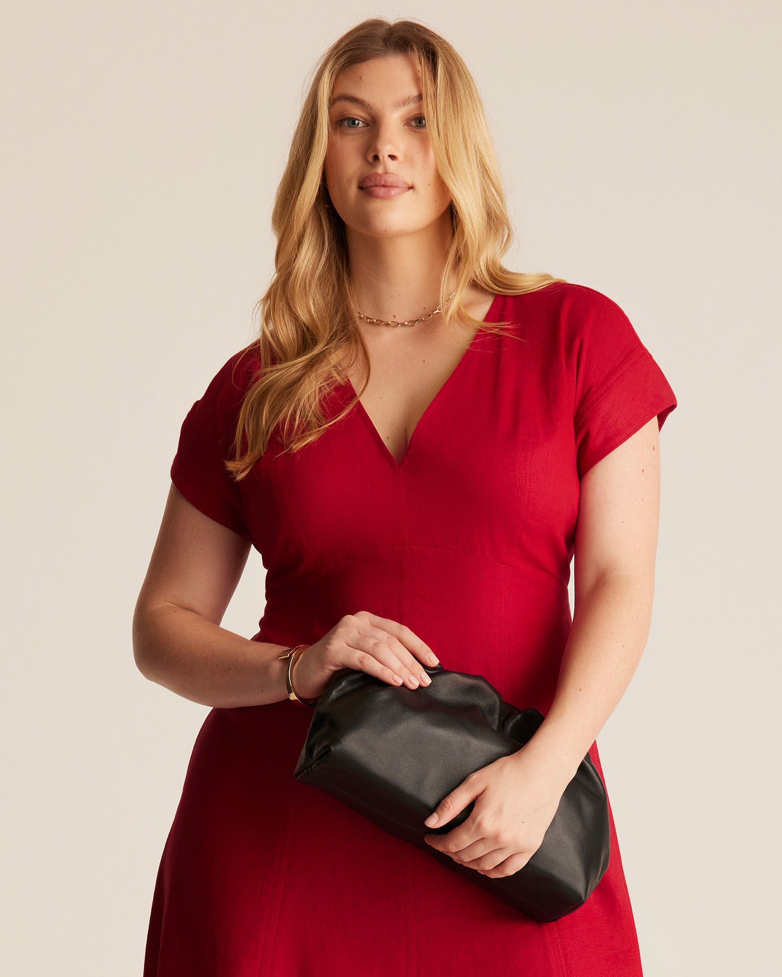 Aubrey V-Neck Dress - RED - Estelle Clothing
