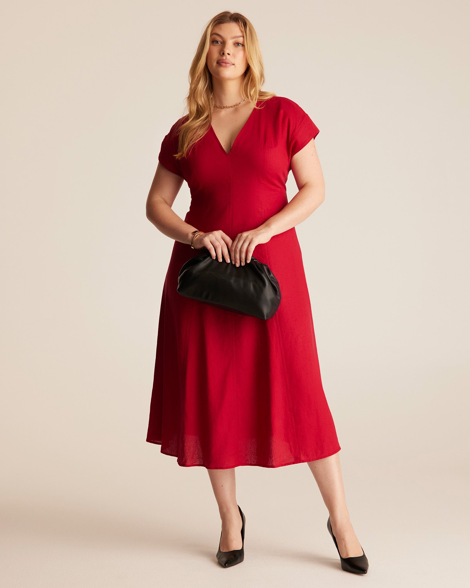Aubrey V-Neck Dress - RED - Estelle Clothing
