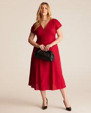 Aubrey V-Neck Dress - RED - Estelle Clothing
