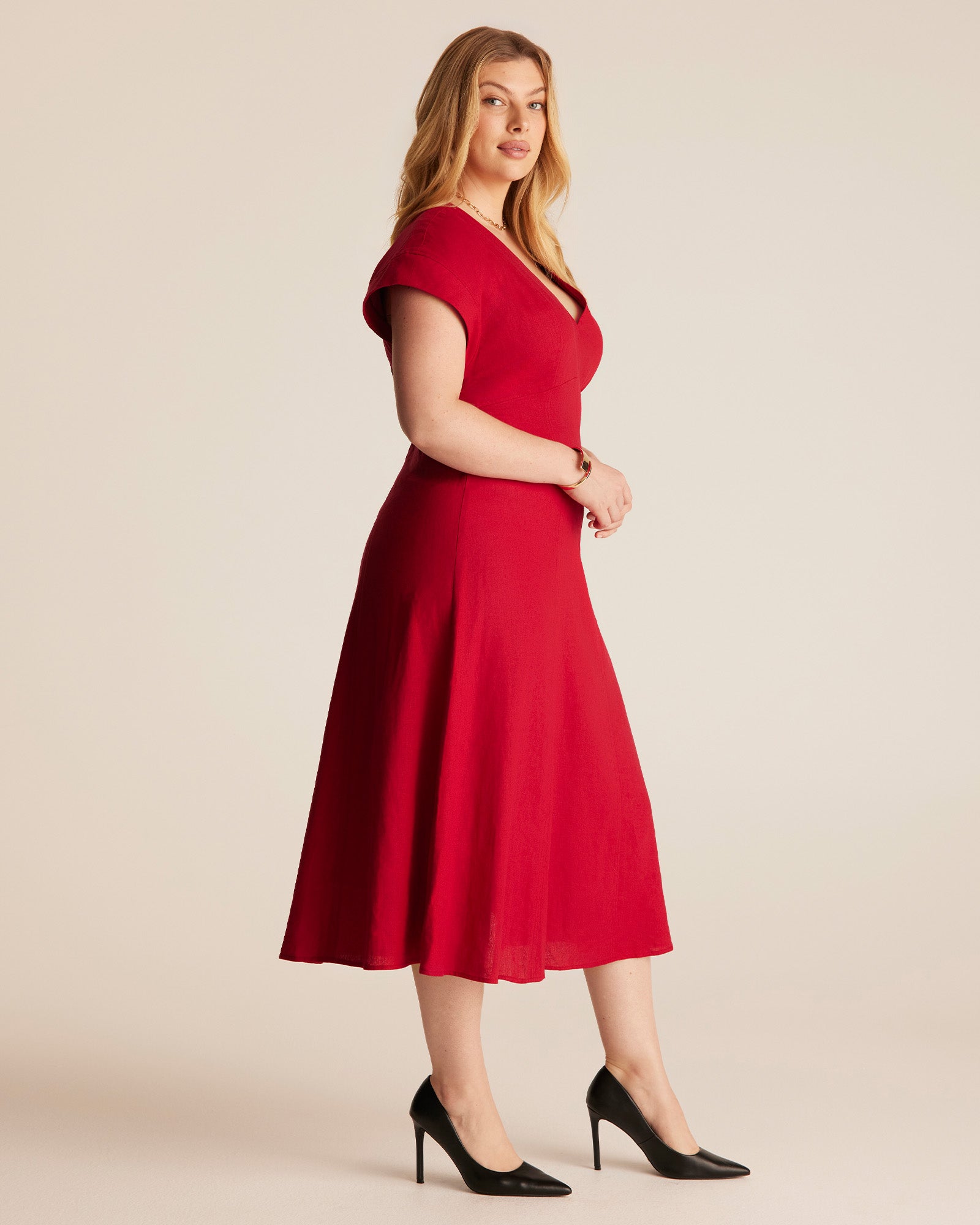 Aubrey V-Neck Dress - RED - Estelle Clothing

