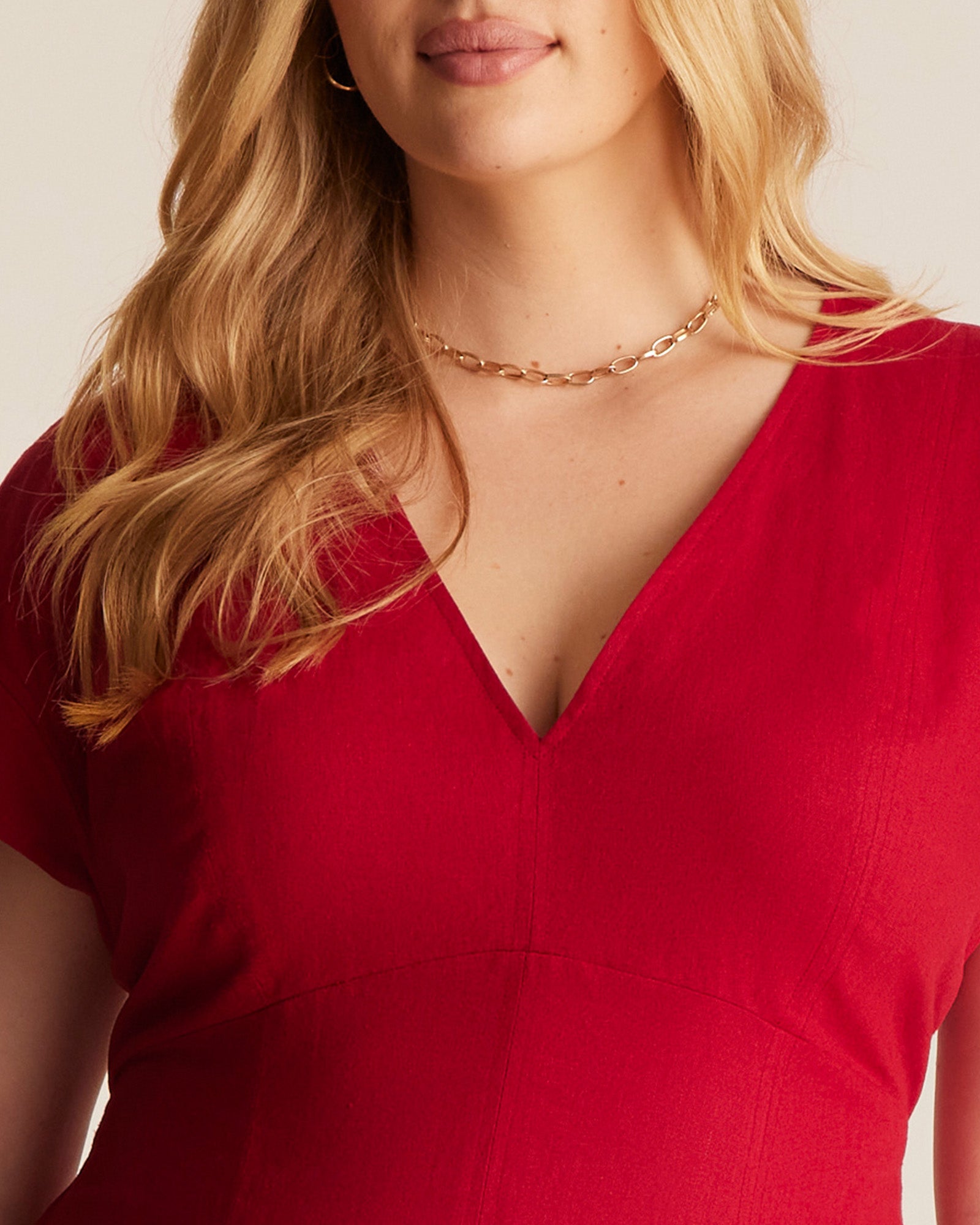 Aubrey V-Neck Dress - RED - Estelle Clothing
