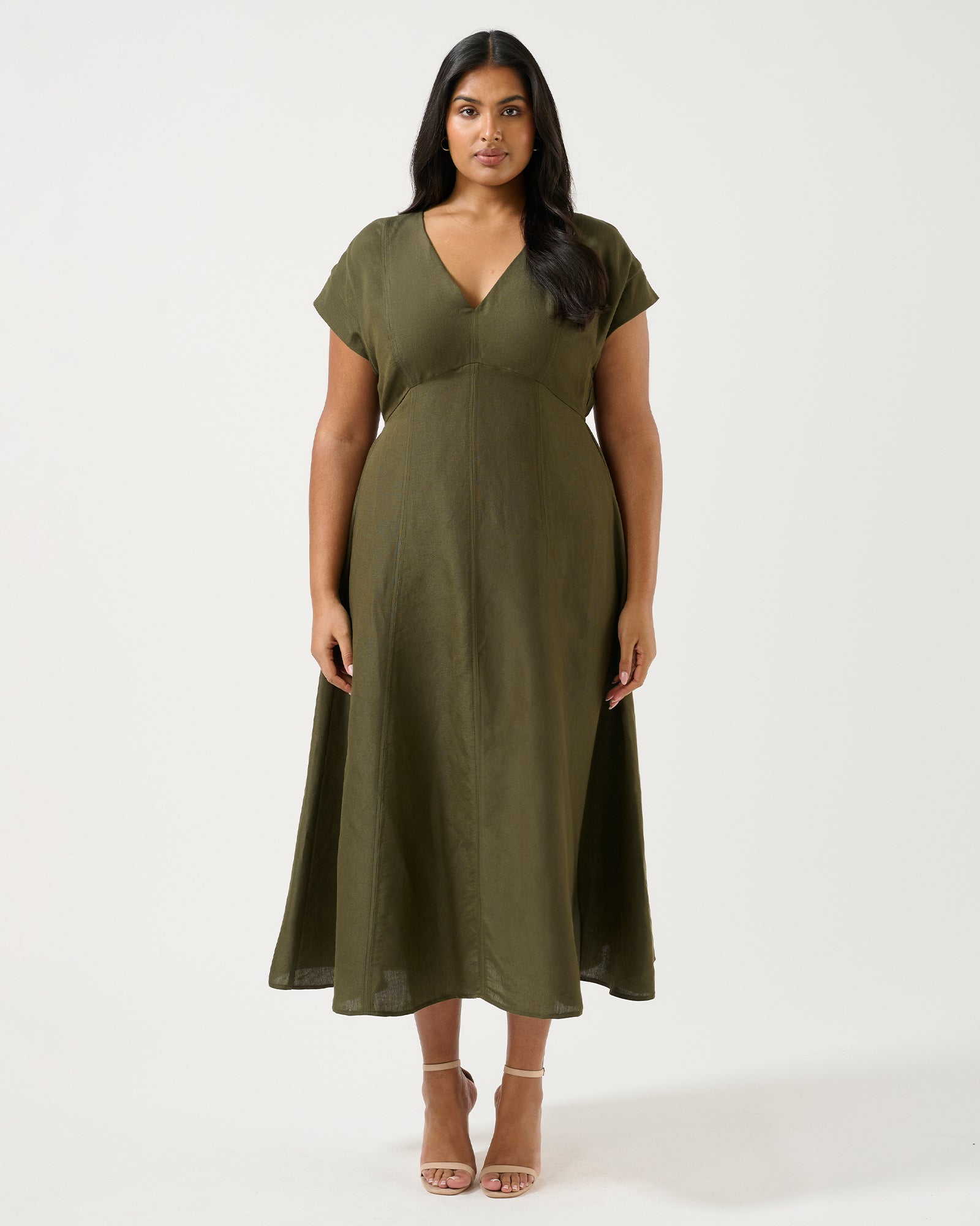 Aubrey V-Neck Dress - Olive - Estelle Clothing