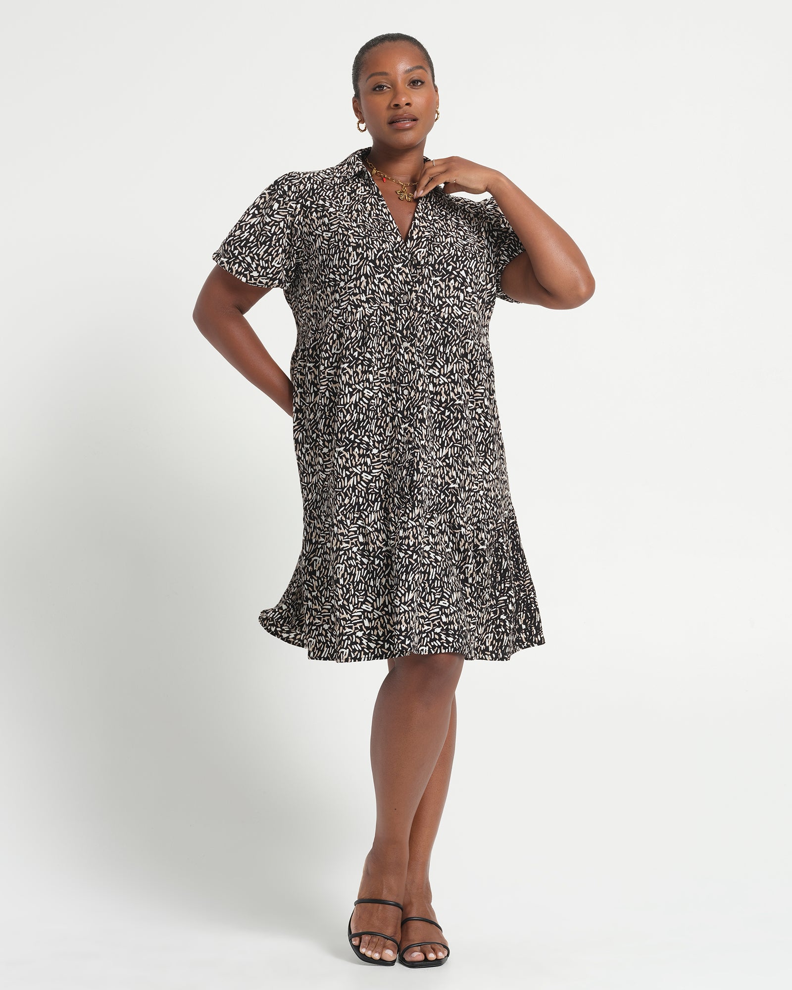 Abstract geo dress - Black/Neutral - Estelle Clothing