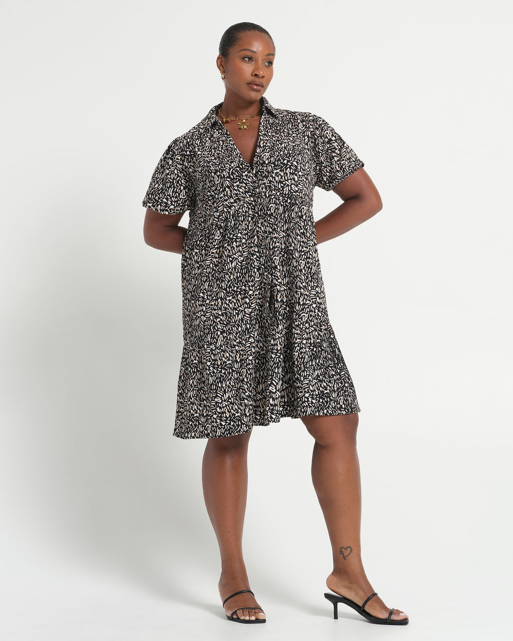 Abstract geo dress - Black/Neutral - Estelle Clothing