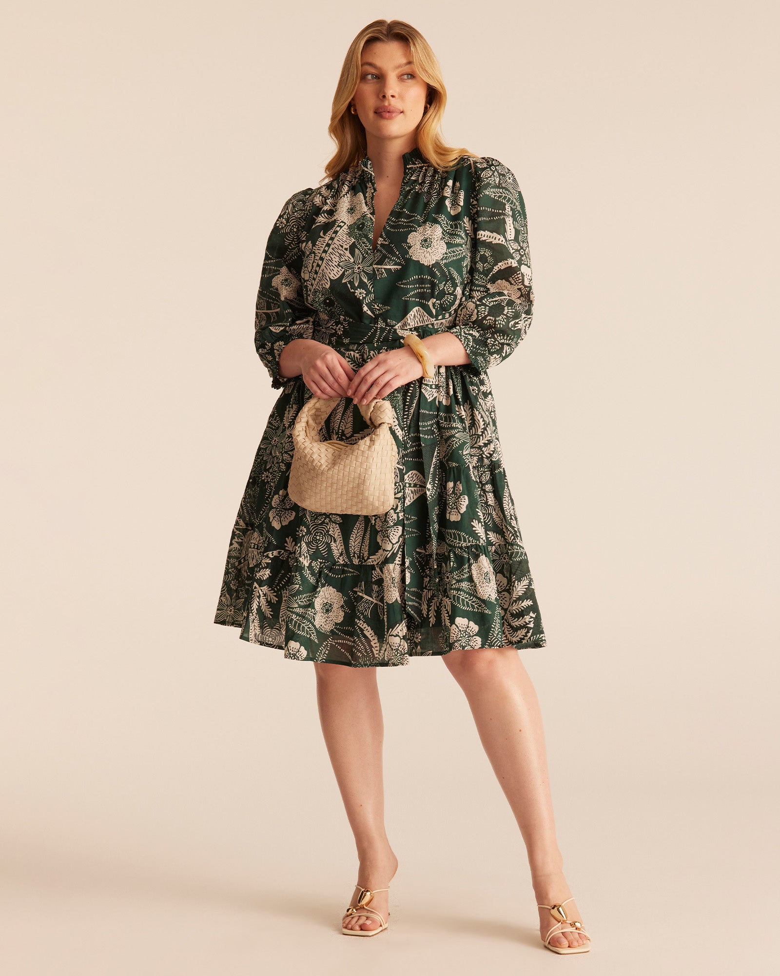 Sea Lily Dress - TEAL/CREAM - Estelle Clothing
