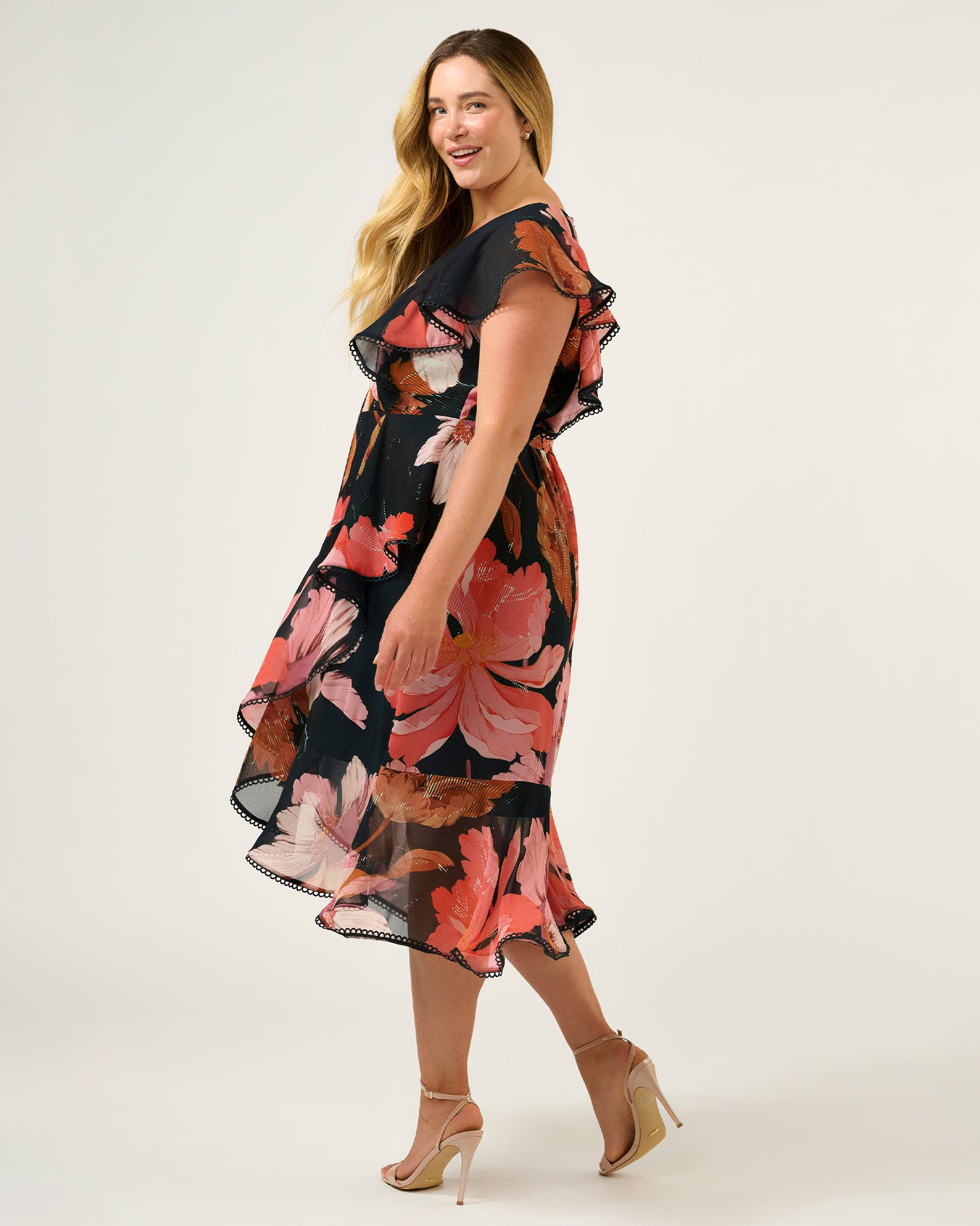 Elena Dress - Navy/Peony - Estelle Clothing