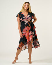 Elena Dress - Navy/Peony - Estelle Clothing