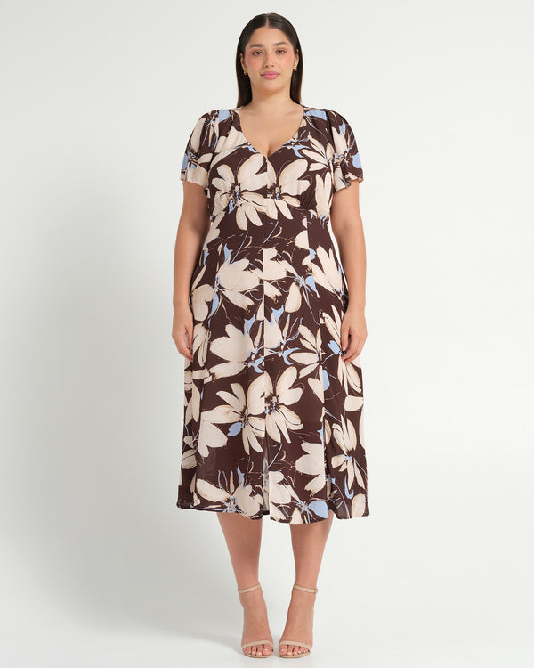 Caroline Dress - Bluebell/Choc - Estelle Clothing