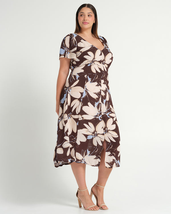 Caroline Dress - Bluebell/Choc - Estelle Clothing
