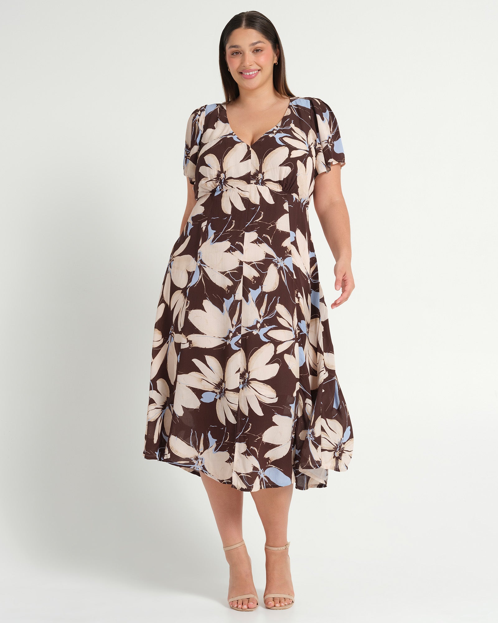 Caroline Dress - Bluebell/Choc - Estelle Clothing