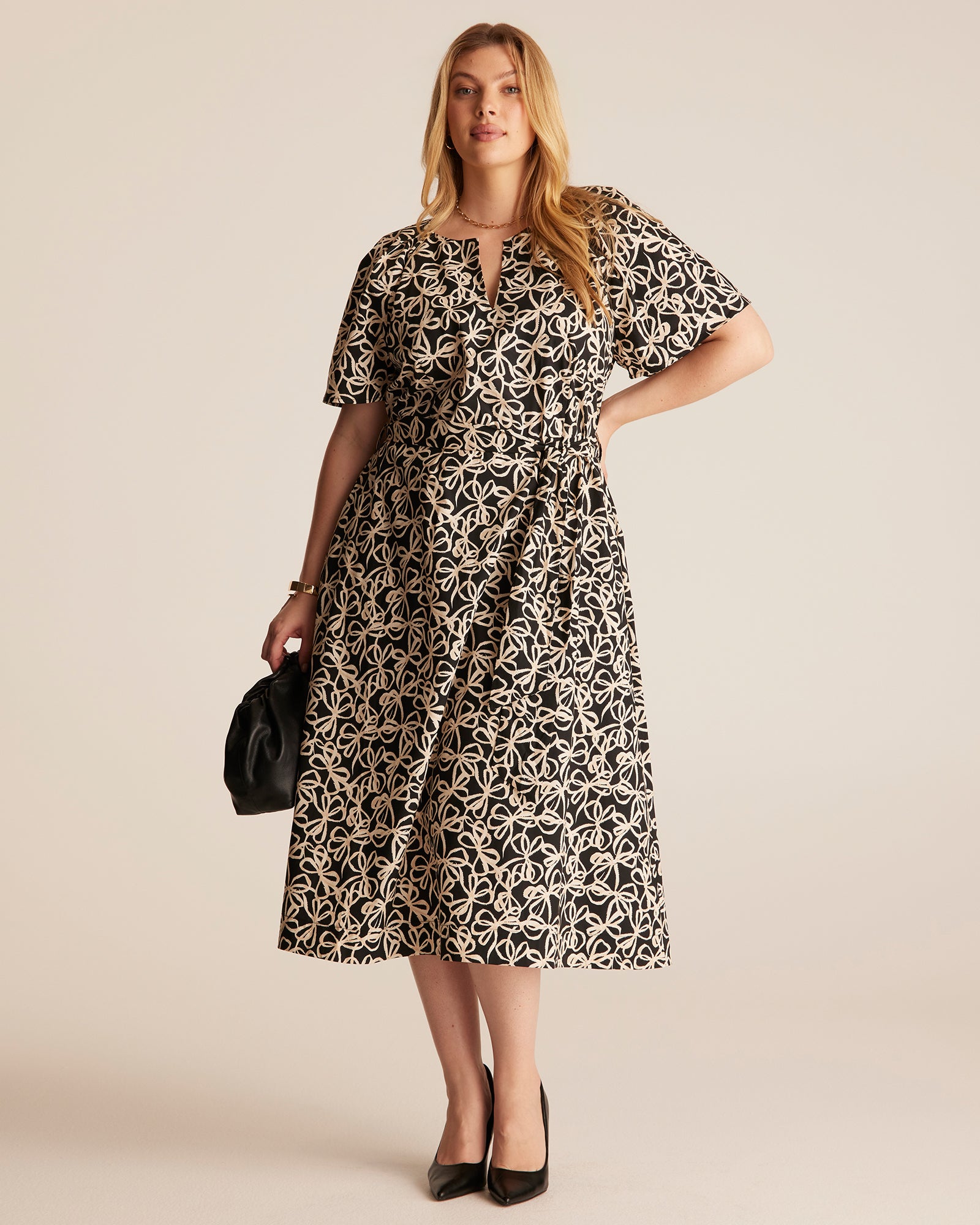 Estelle Women's Noirette Cotton Print Belted Midi Dress