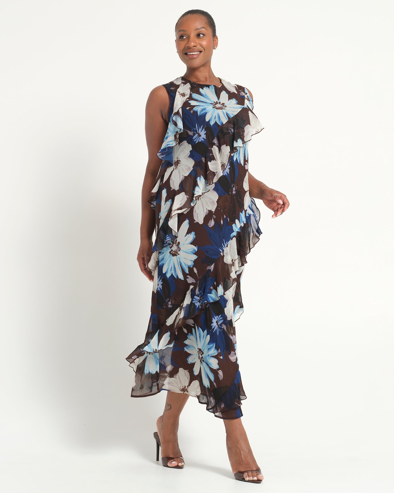 estelle blue maxi dress Cut Out Hardware Mesh High Neck, Estelle O Ring Maxi Dress in Blue, Size L,