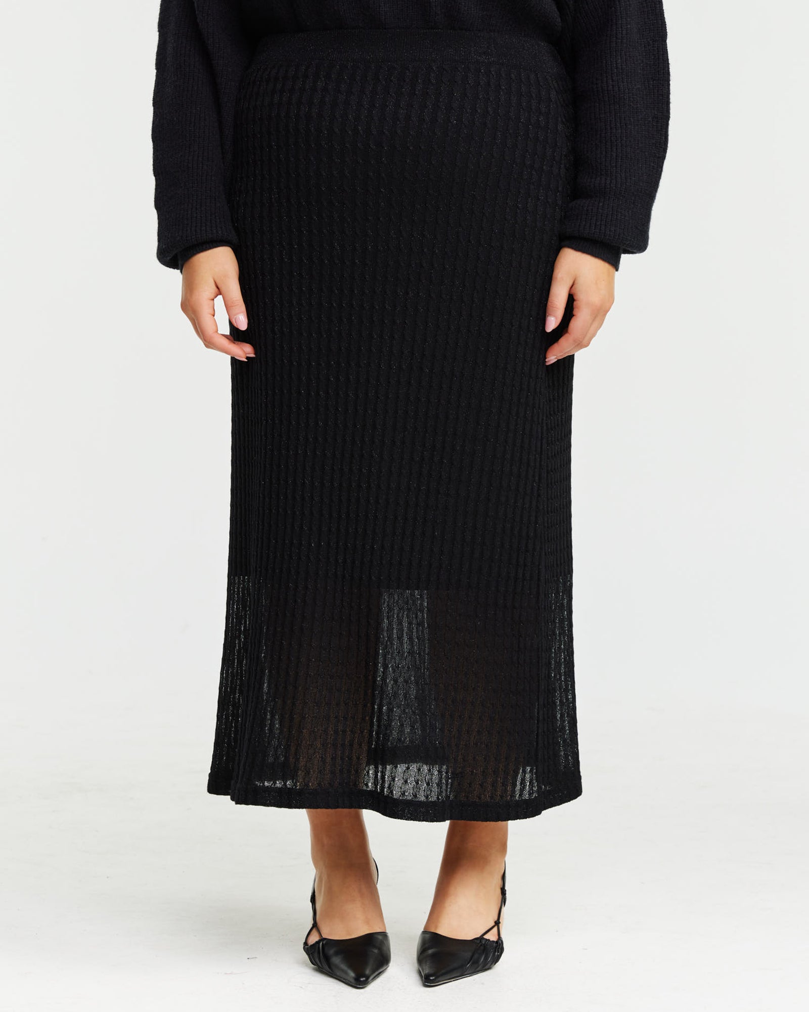 Oxford Metallic Knit Skirt - Black - Estelle Clothing