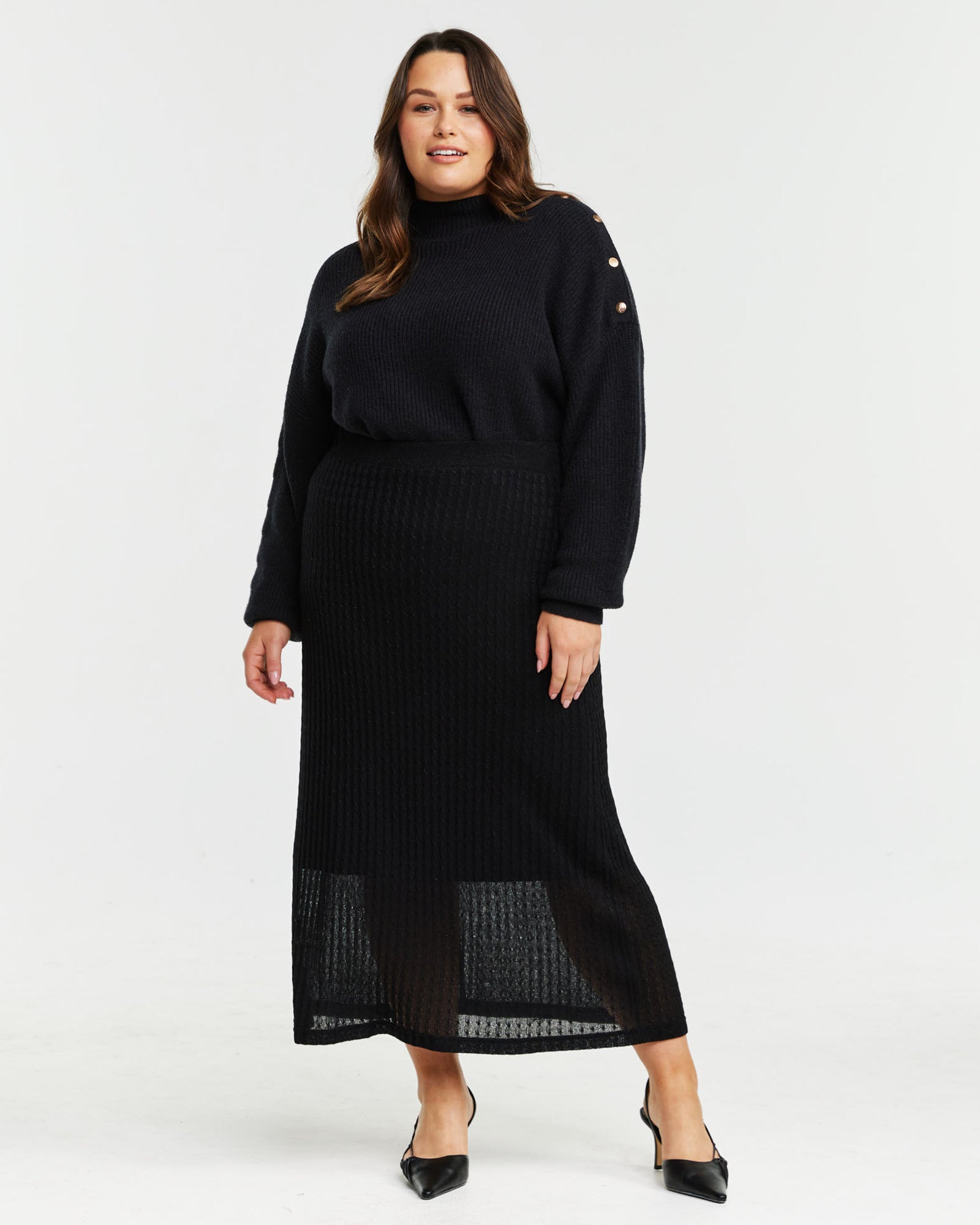 Oxford Metallic Knit Skirt - Black - Estelle Clothing