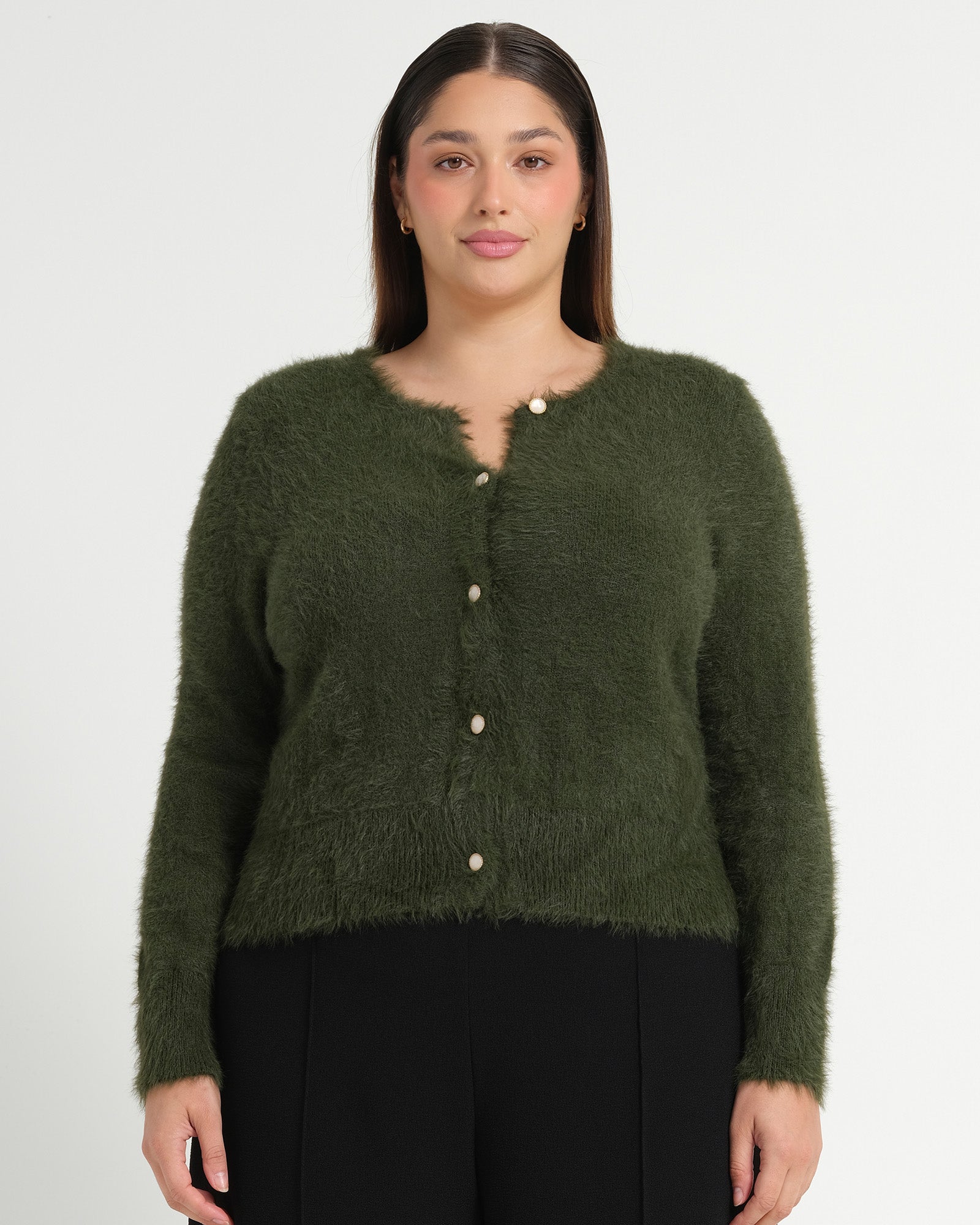 Camille Crew Cardi - Olive - Estelle Clothing

