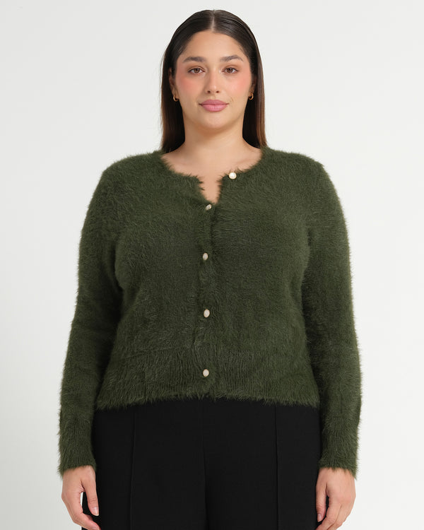 Camille Crew Cardi - Olive - Estelle Clothing
