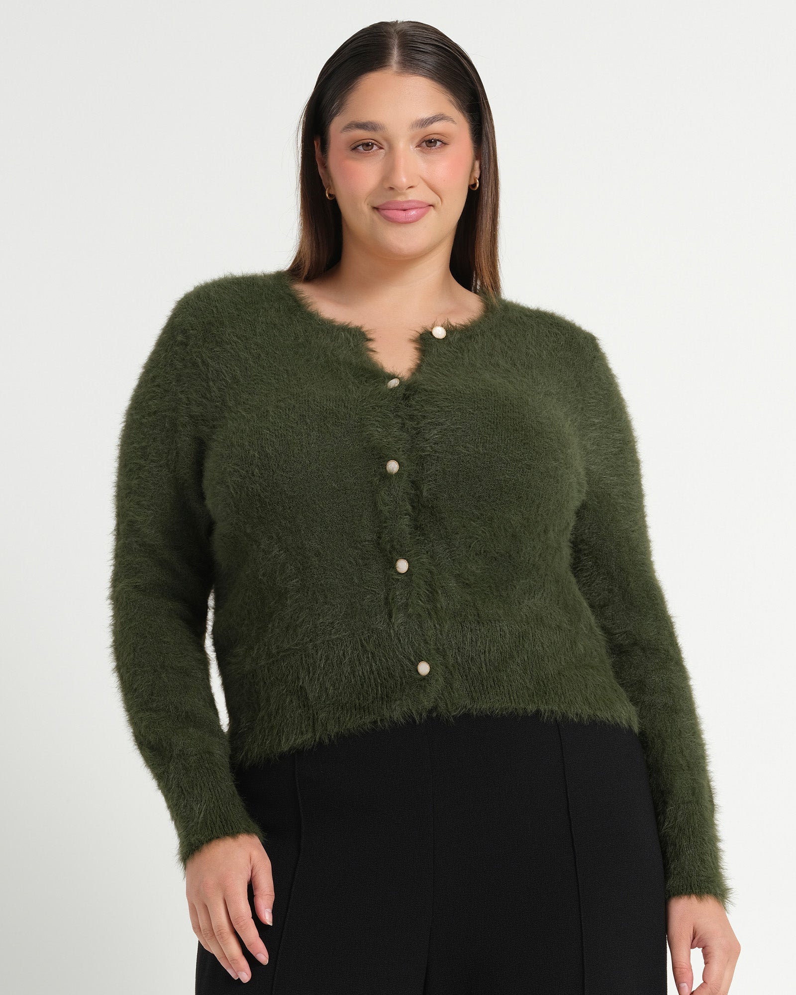 Camille Crew Cardi - Olive - Estelle Clothing
