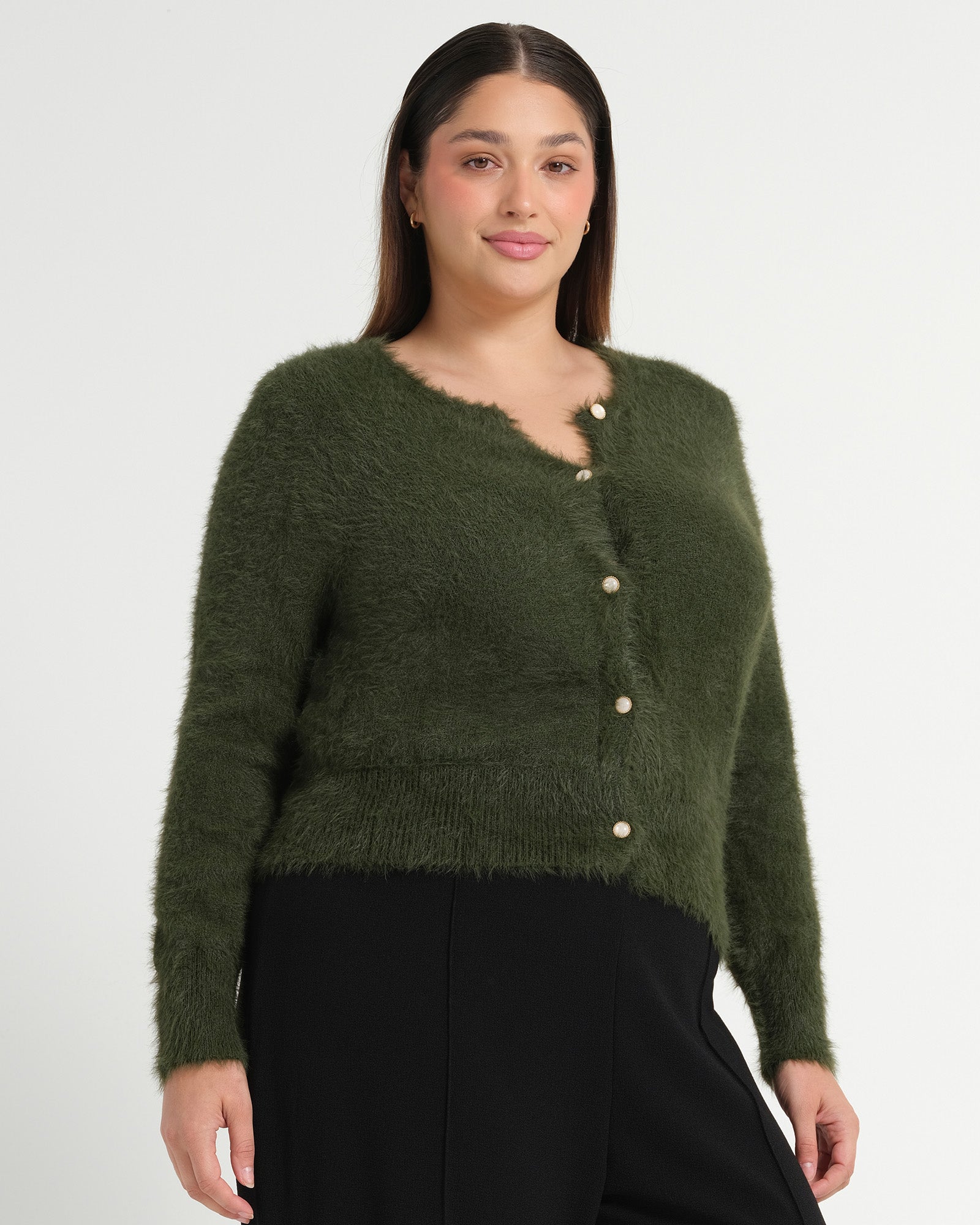 Camille Crew Cardi - Olive - Estelle Clothing
