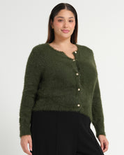 Camille Crew Cardi - Olive - Estelle Clothing
