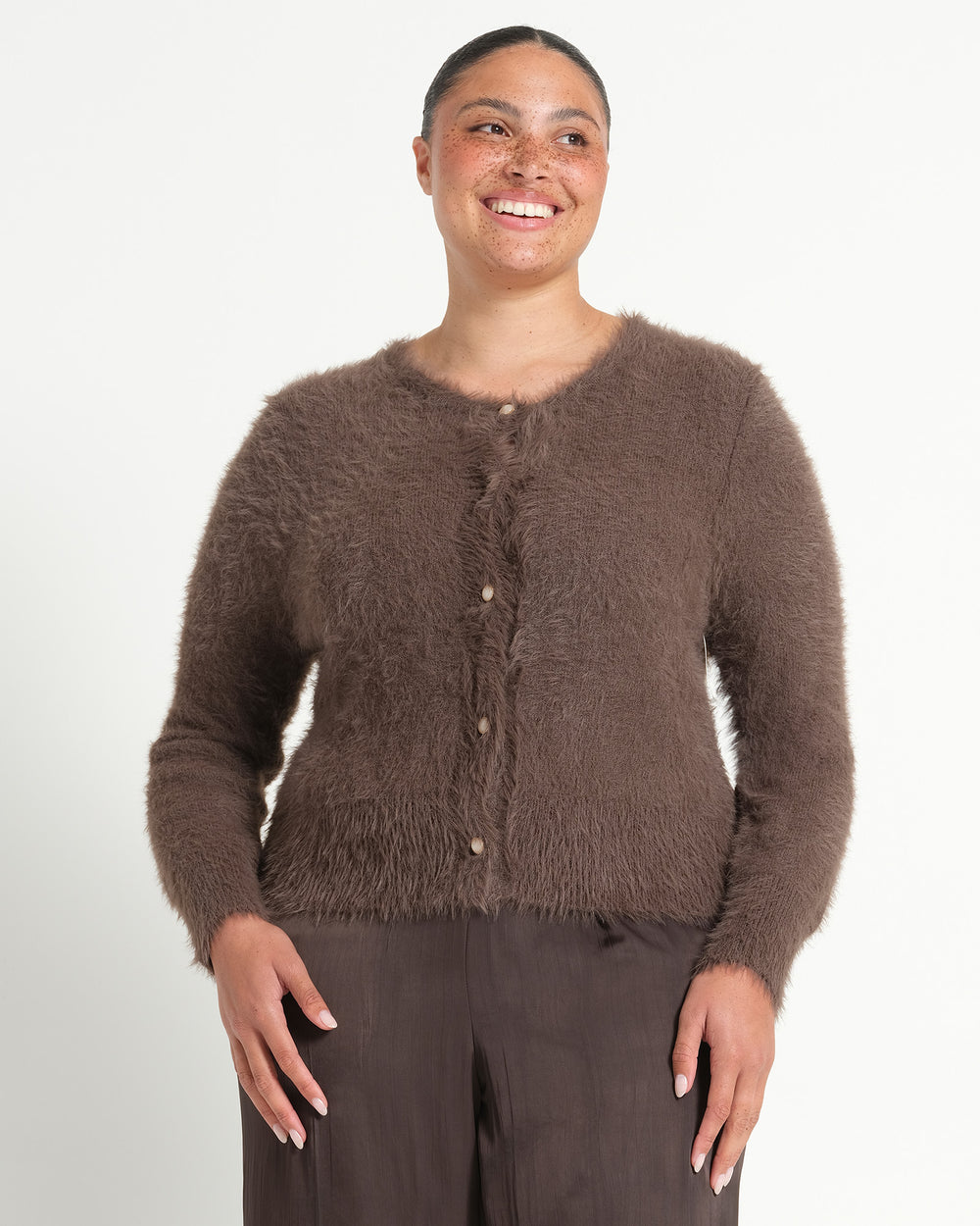 Camille Crew Cardi - Mocha - Estelle Clothing
