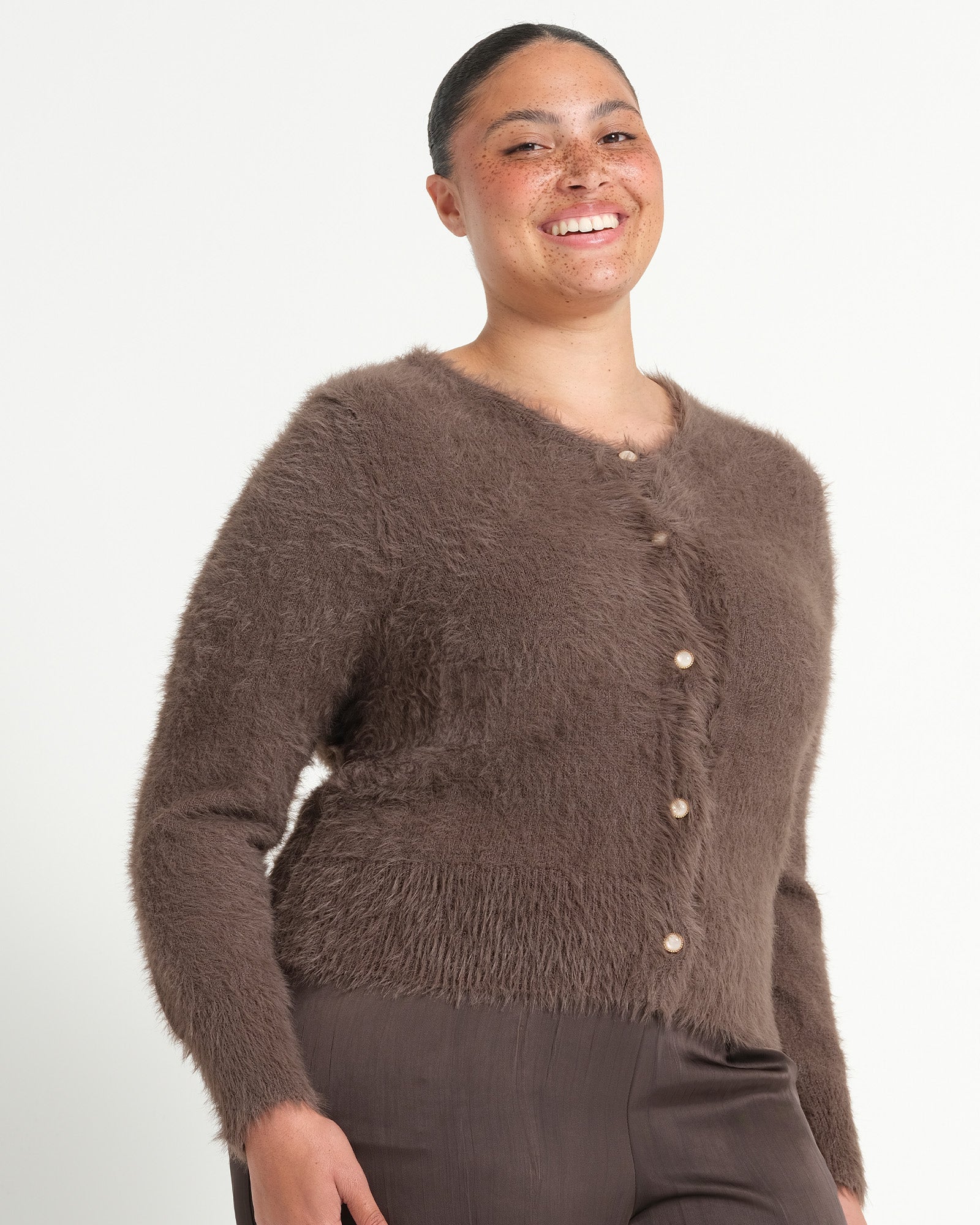 Camille Crew Cardi - Mocha - Estelle Clothing
